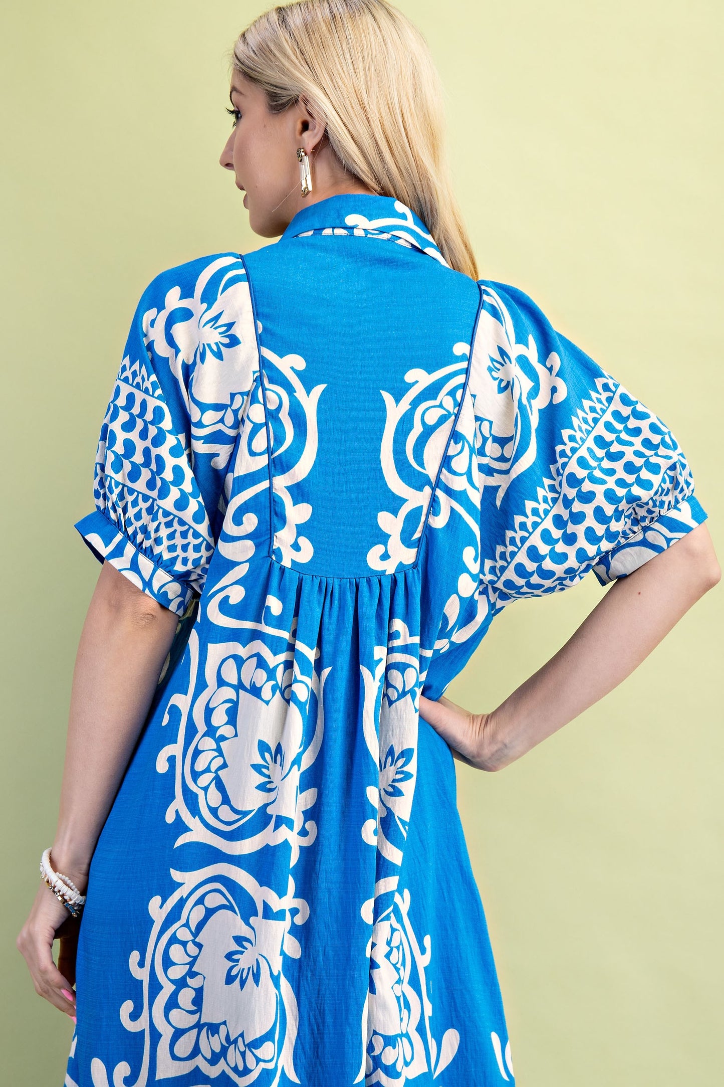 MIXED PRINT PUFF SLEEVE MIDI