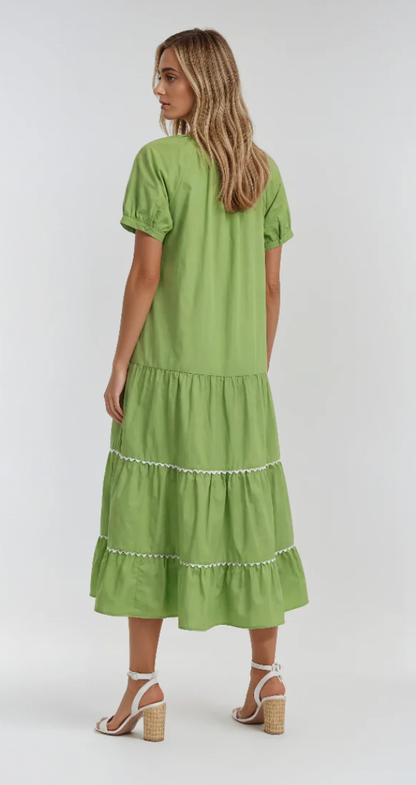 AMALIE TIERED LACE TRIM MAXI DRESS