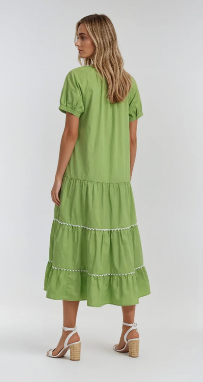AMALIE TIERED LACE TRIM MAXI DRESS