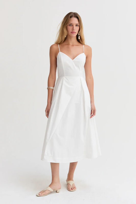 EUNICE V-NECK POPLIN MIDI DRESS