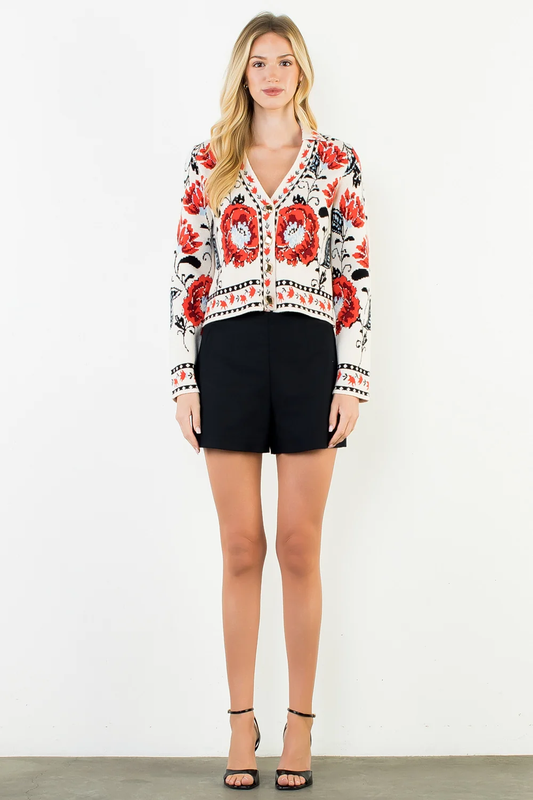 THML FLORAL KNIT CARDIGAN