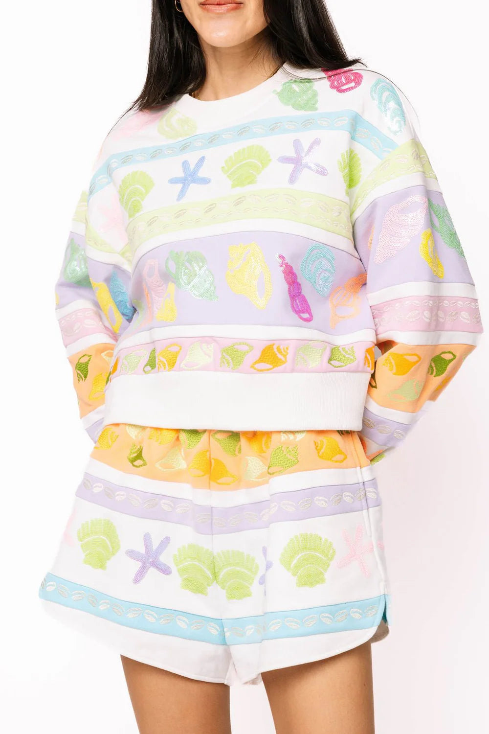 QOS COLORBLOCK STRIPE SHELL SWEATSHIRT