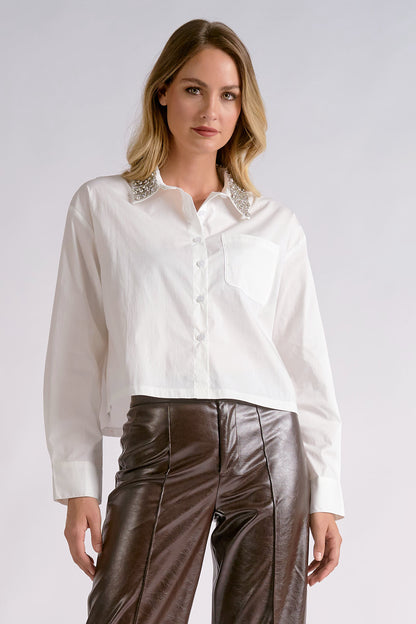 ELAN RHINESTONE COLLAR BUTTON DOWN
