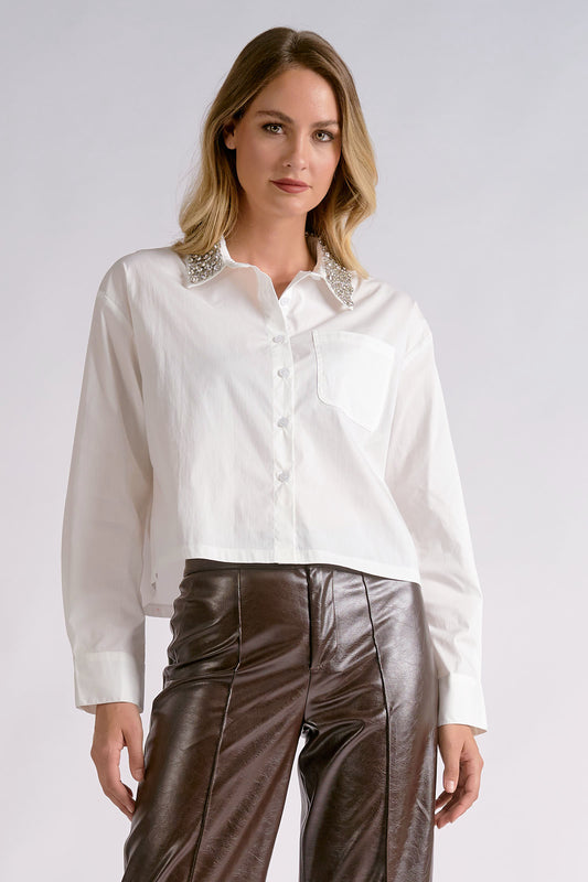 ELAN RHINESTONE COLLAR BUTTON DOWN