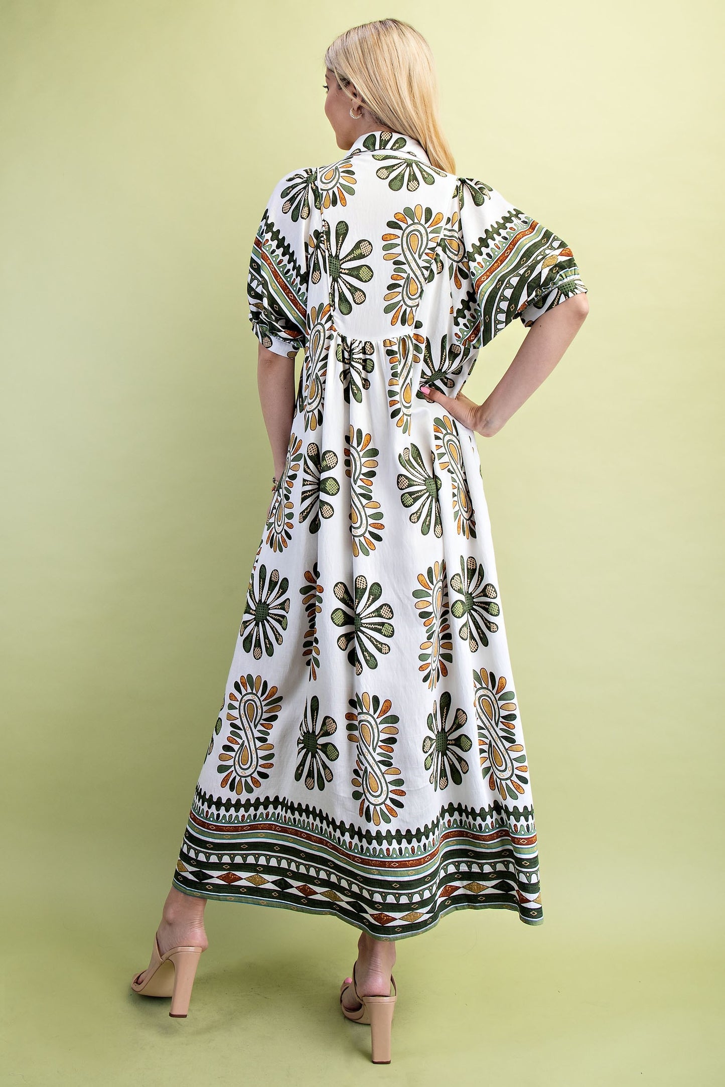SMOCKED YOKE MIDI DRESS