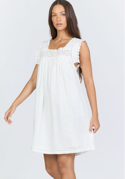 MIABELLA SQUARE NECK LACE TRIM MINI DRESS