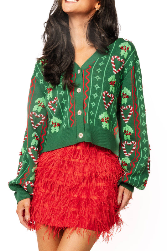 QOS HOLLY/PEPPERMINT CARDI