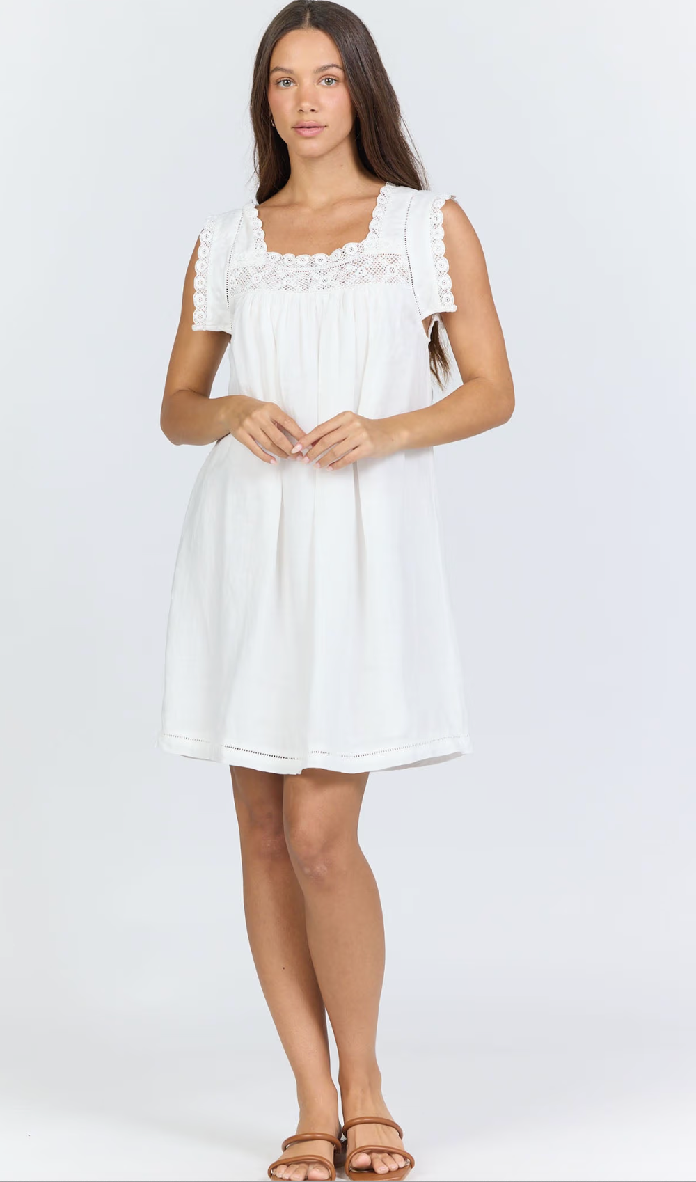 MIABELLA SQUARE NECK LACE TRIM MINI DRESS