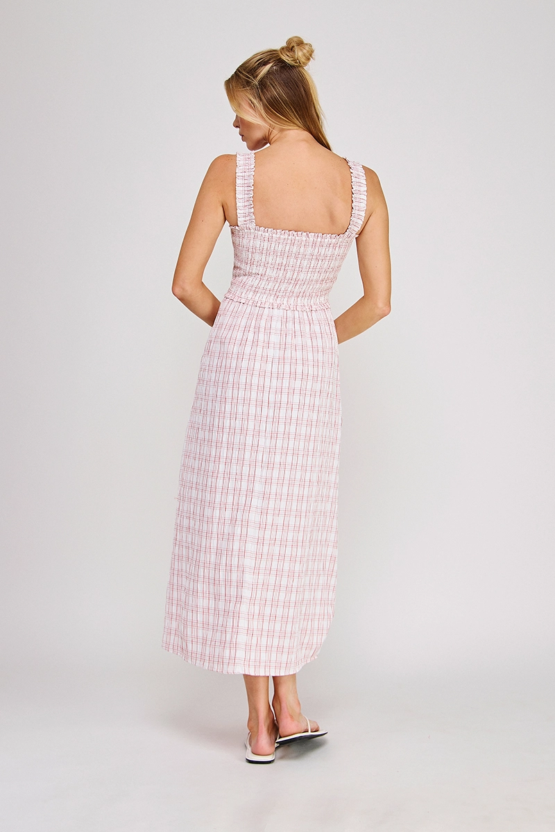 AR PLAID SMOCKED MIDI DRESS