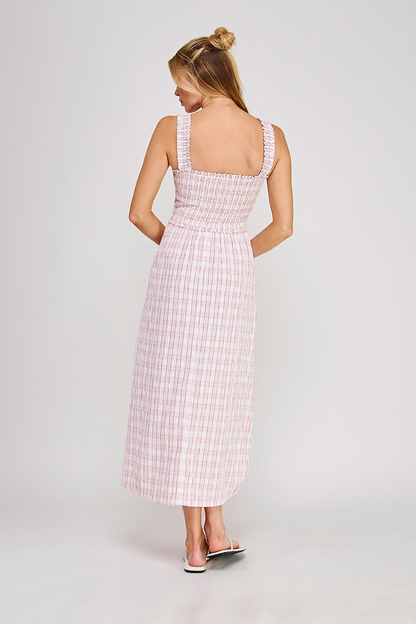 AR PLAID SMOCKED MIDI DRESS