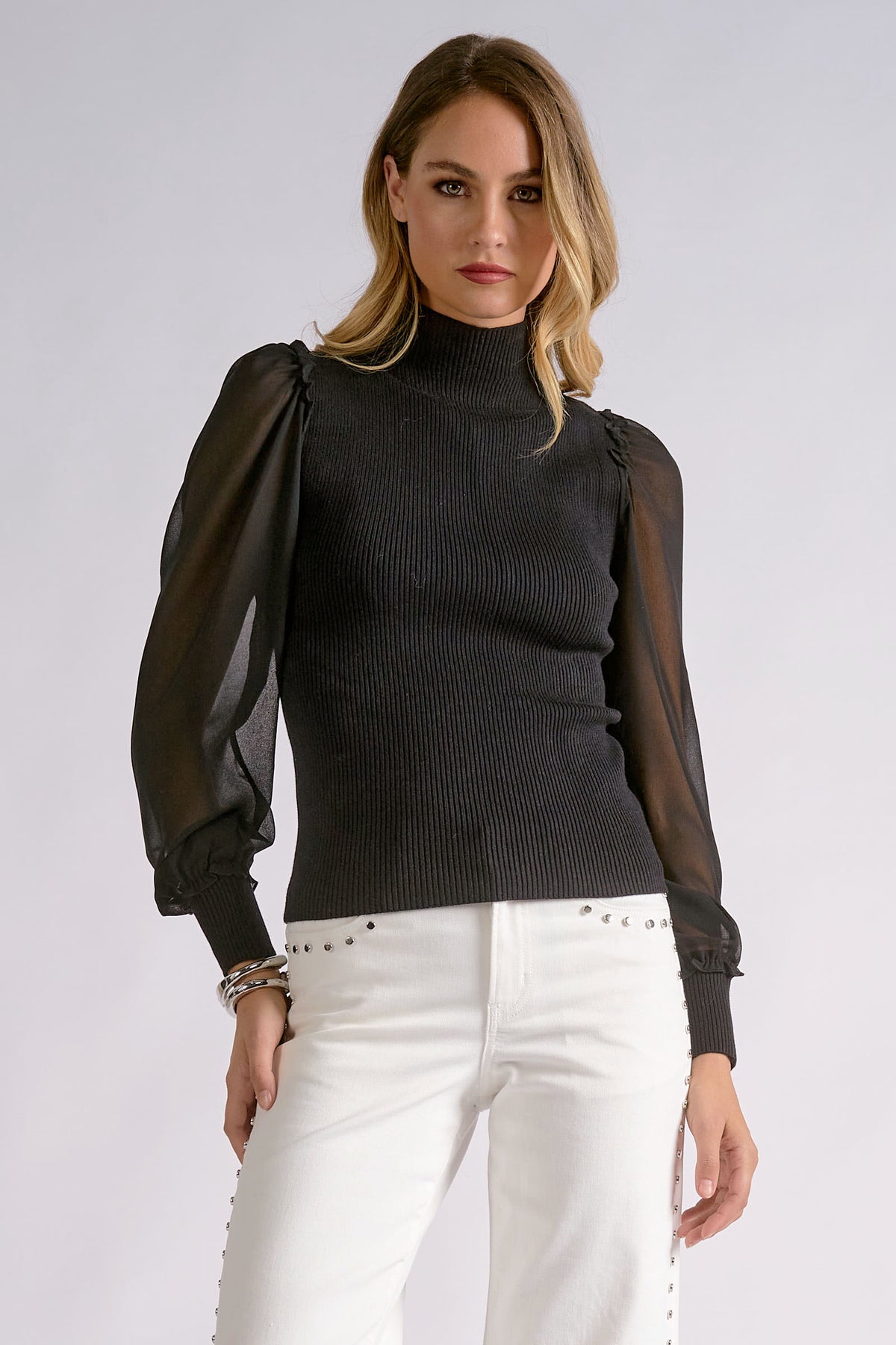 ELAN MESH SLEEVE SWEATER