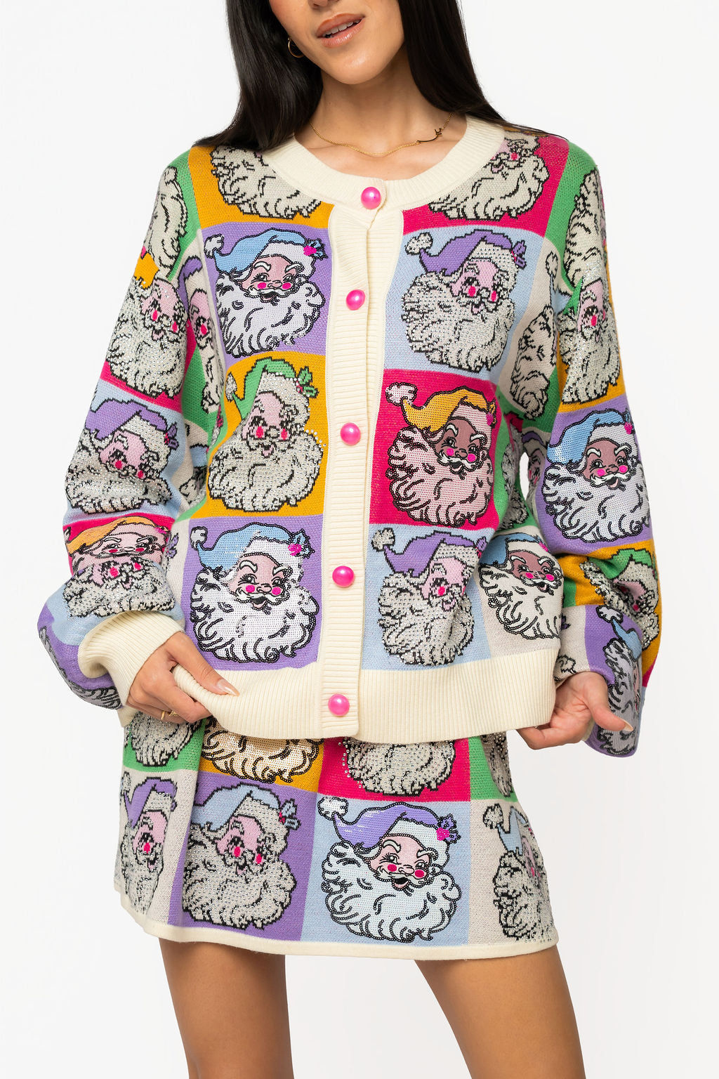 QOS PASTEL COLORBLOCK SANTA CARDI