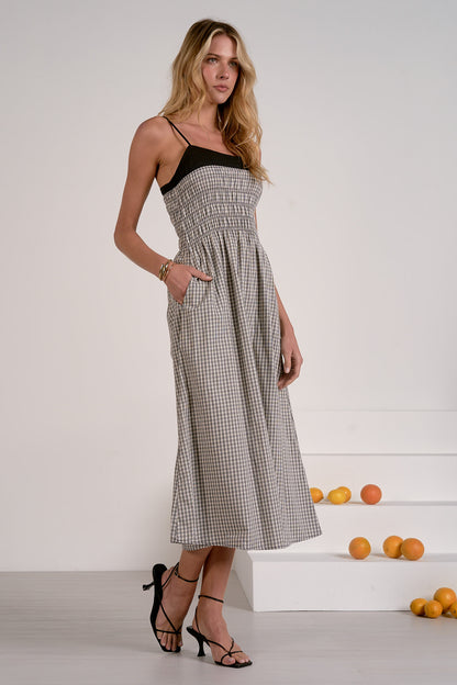 ELAN GINGHAM SPAGHETTI STRAP MIDI