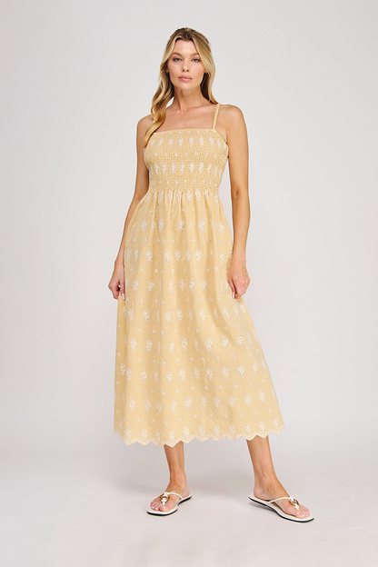 FLORAL EMBROIDERED GINGHAM MIDI
