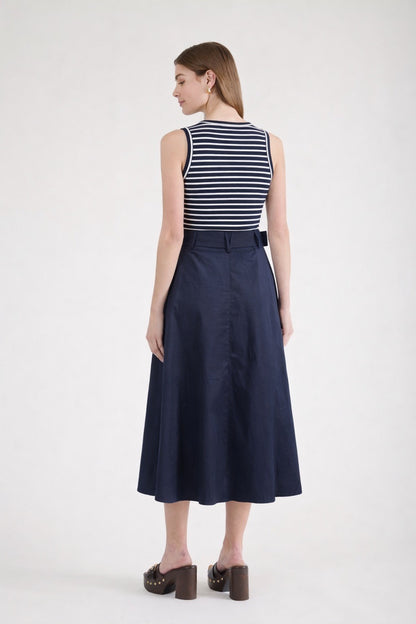 BELTED STRIPED MIDI