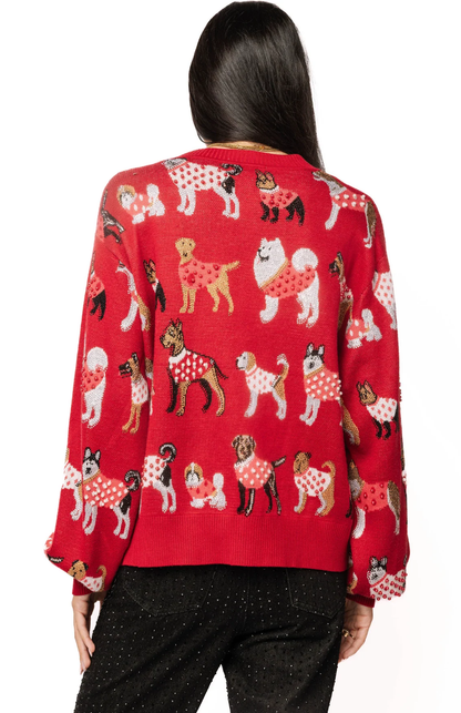 QOS DOGS IN POLKA SWEATERS CARDI