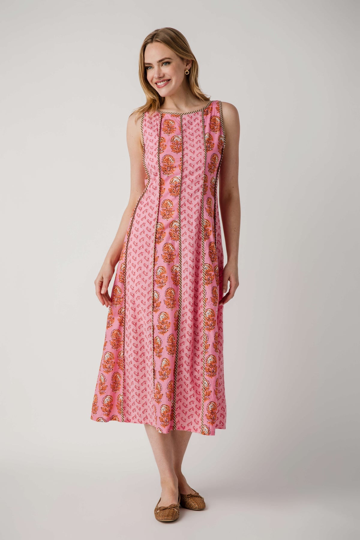 THML STRIPE FLORAL  MIDI DRESS