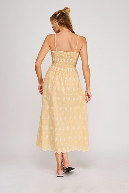 FLORAL EMBROIDERED GINGHAM MIDI