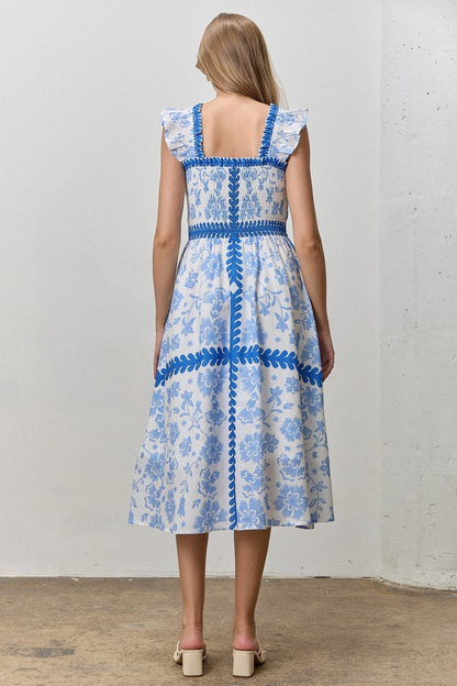 SMOCKED BODICE MIDI DRESS