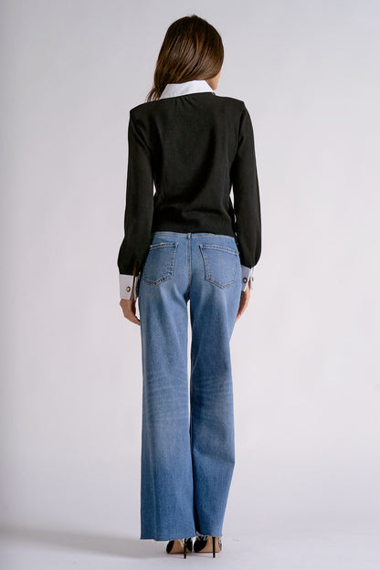 ELAN CONTRAST COLLAR SWEATER