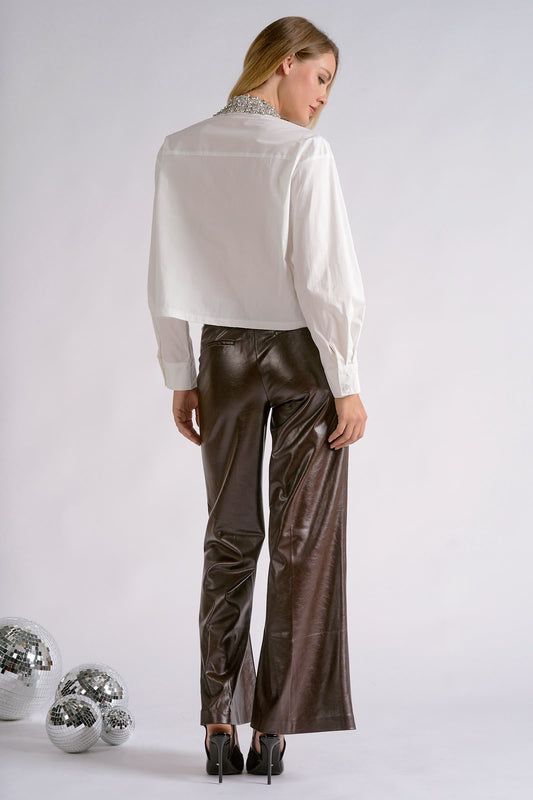 ELAN RHINESTONE COLLAR BUTTON DOWN