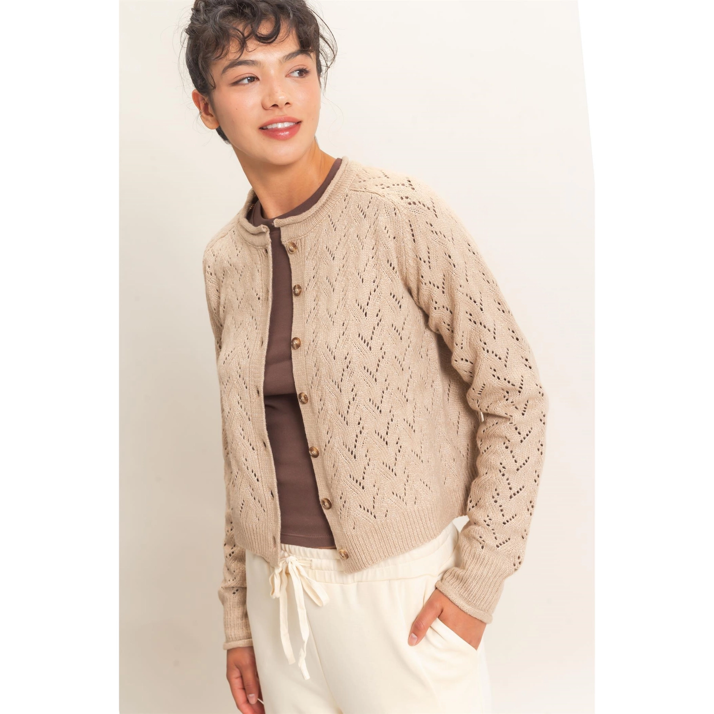 POINTELLE KNIT CARDIGAN