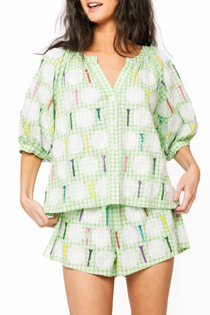 QUEEN OF SPARKLES GINGHAM GOLF TOP