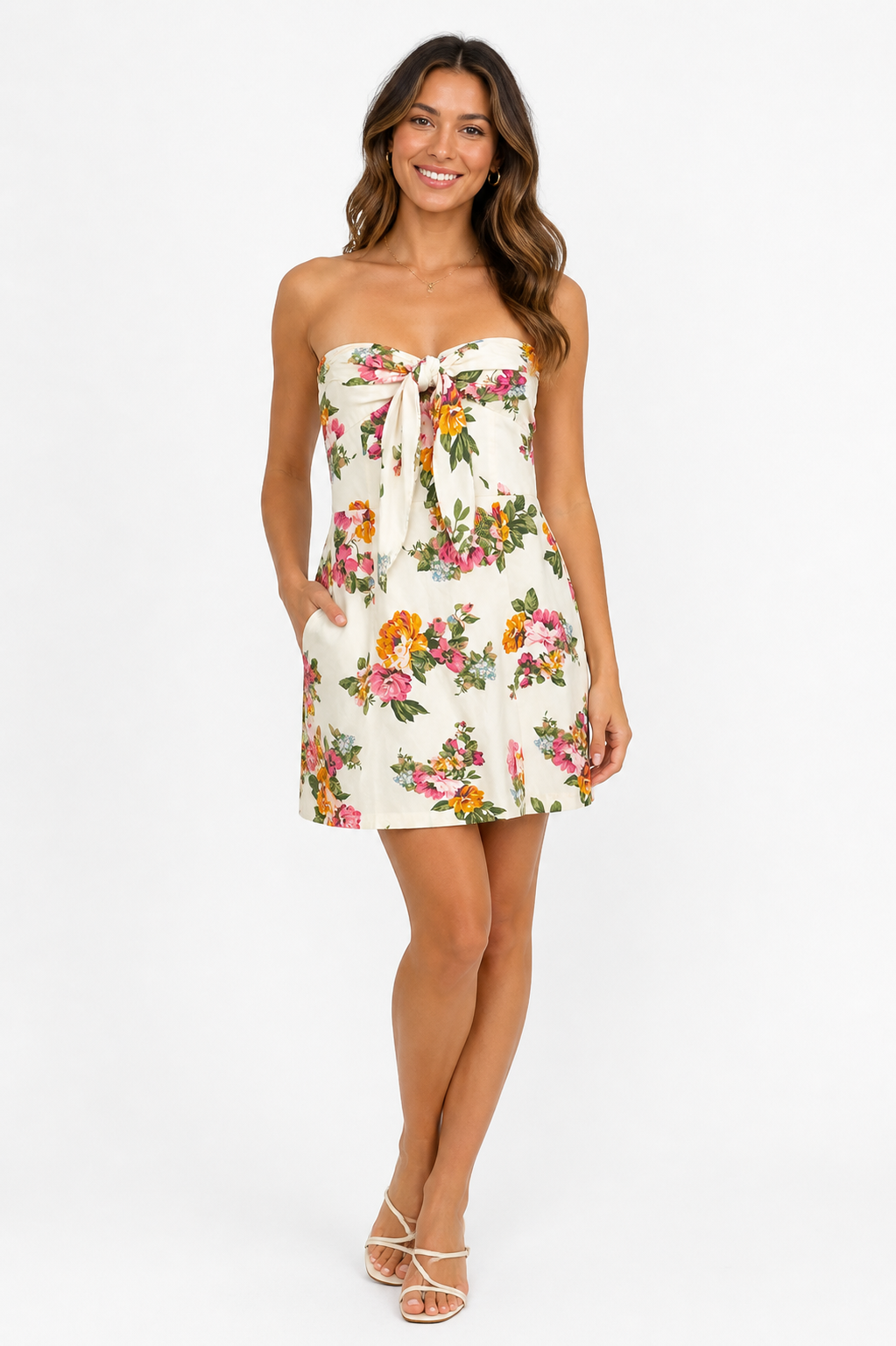 STRAPLESS FRONT TIE MINI DRESS