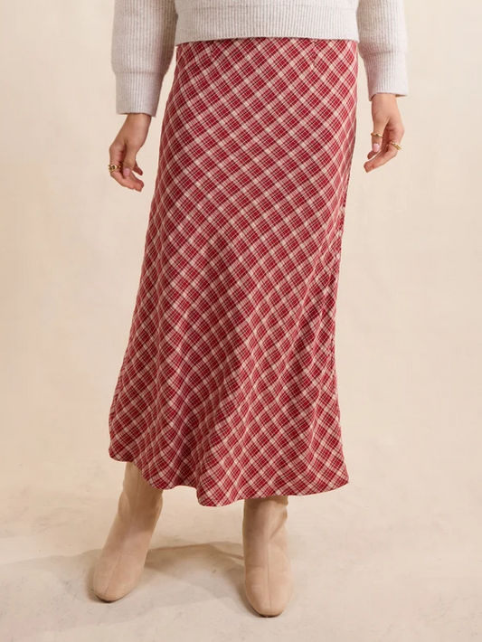 SS HOSTESS PLAID MIDI SKIRT