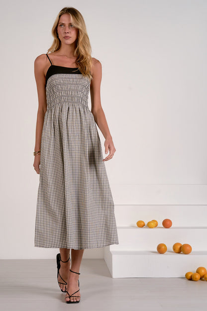 ELAN GINGHAM SPAGHETTI STRAP MIDI