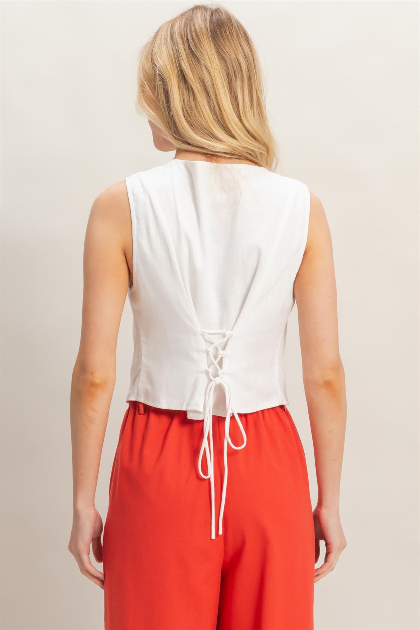 BUTTON FRONT TOP W/BACK TIE