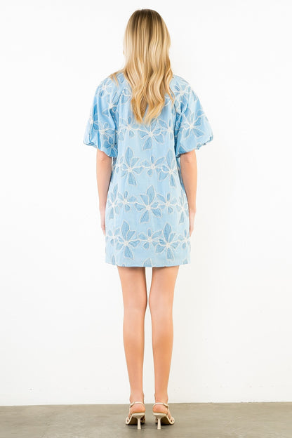 PUFF SLEEVE EMBROIDERED DRESS