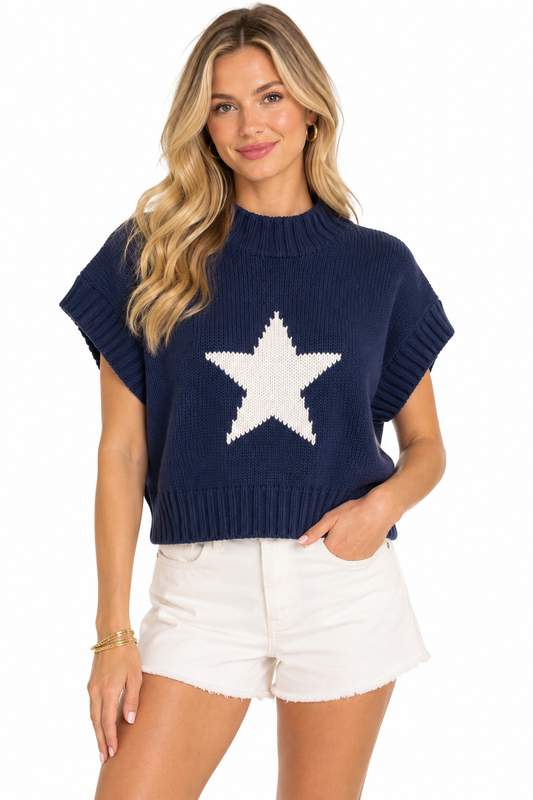 STAR SHORT SLEEVE SWEATER KNIT