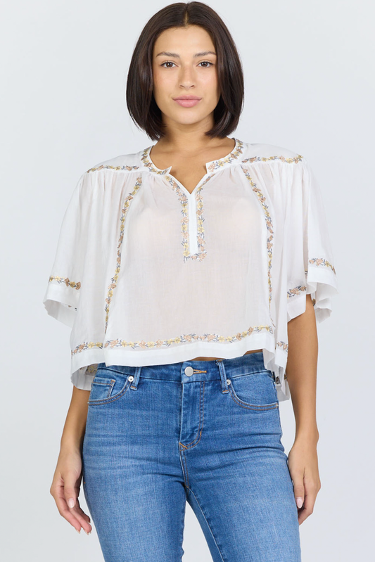DEAR JOHN FLORAL TRIM JADA TOP
