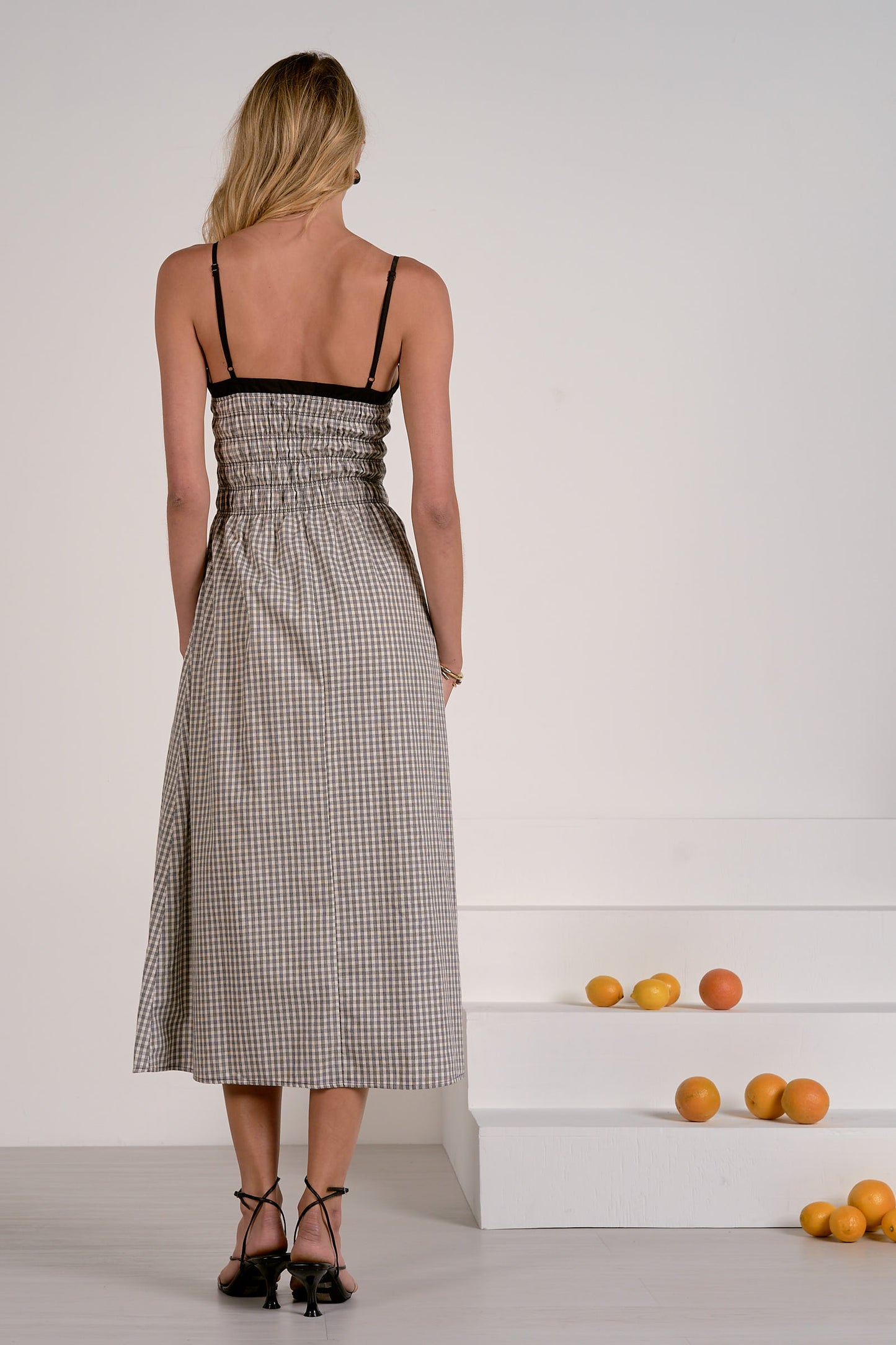 ELAN GINGHAM SPAGHETTI STRAP MIDI